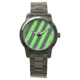 Reloj De Pulsera Patrón de rayas diagonales verdes y negros
