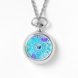 Reloj De Pulsera Patrón de remolque fractal, turquesa, aqua, azul