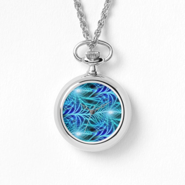 Reloj De Pulsera Patrón de repetición de fractal luminoso azul eléc (Anverso)