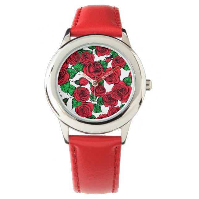 Reloj De Pulsera Patrón de rosas rojas (Anverso)