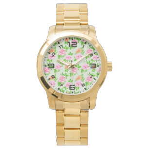 Reloj De Pulsera Patrón de rosas rosadas florales-2367