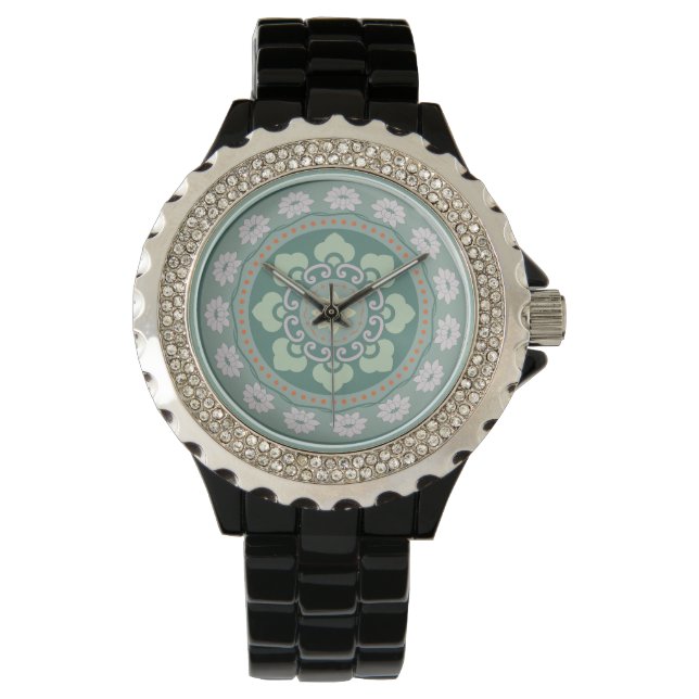 Reloj De Pulsera patrón de roseta verde tradicional chino (Anverso)