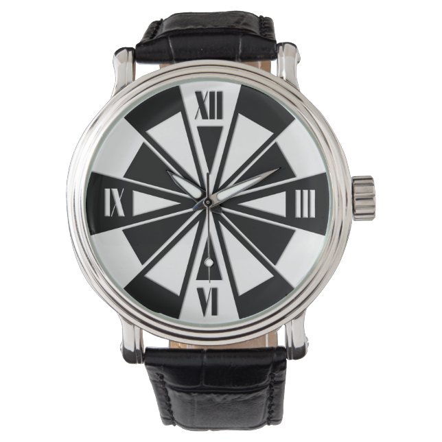 Reloj De Pulsera Patrón de rueda geométrica - blanco y negro (Anverso)
