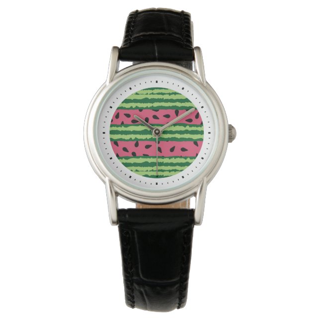 Reloj De Pulsera Patrón de sandía cúpula rosa y verde (Anverso)