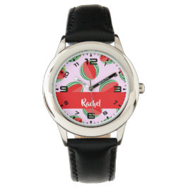Reloj De Pulsera Patrón de sandía en rodajas sobre rosa