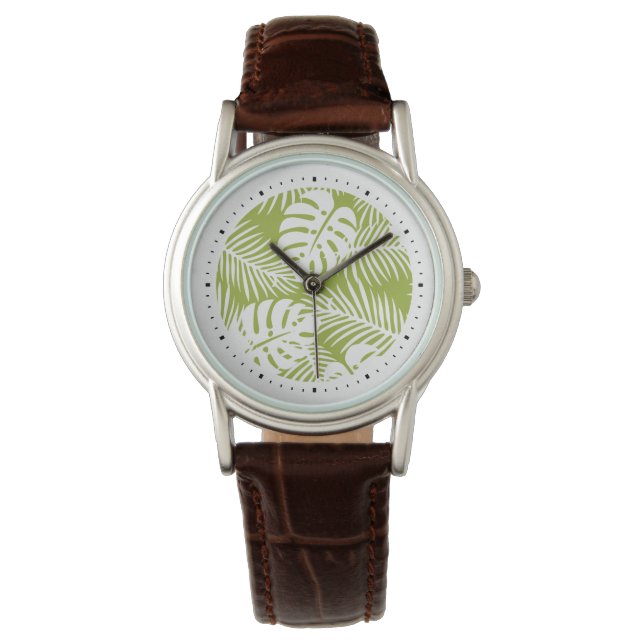 Reloj De Pulsera Patrón de selva tropical de paleta verde (Anverso)