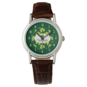 Reloj De Pulsera Patrón de Shamrock de Atractivo Verde