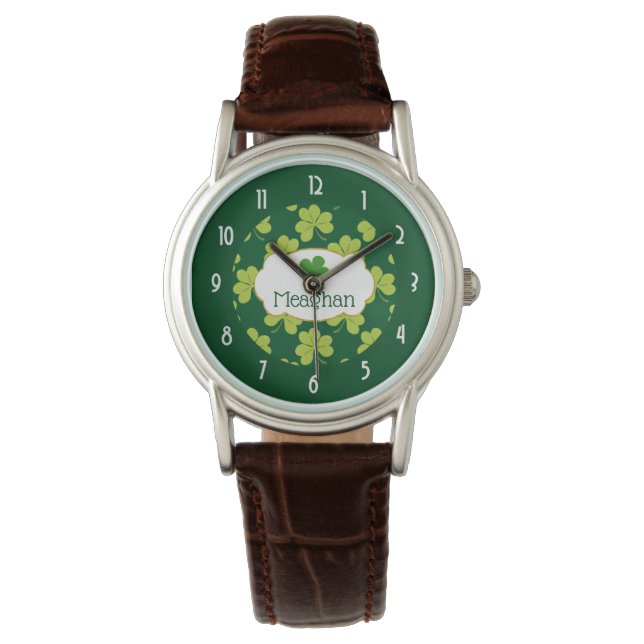Reloj De Pulsera Patrón de Shamrock de Atractivo Verde (Anverso)