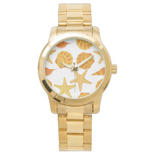 Reloj De Pulsera Patrón de shell de playa de naranja