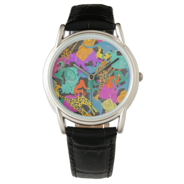 Reloj De Pulsera Patrón de siluetas de animales retro (Anverso)