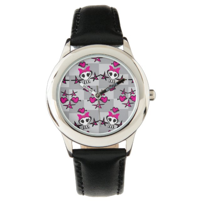 Reloj De Pulsera Patrón de Skulls de Emo (Anverso)
