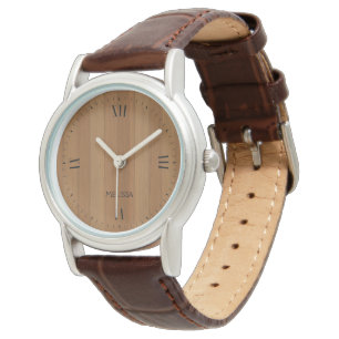 Reloj De Pulsera Patrón de tablones de madera de imitación marrón c