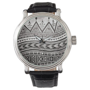 Reloj De Pulsera Patrón de tatuaje tribal blanco y negro en el día