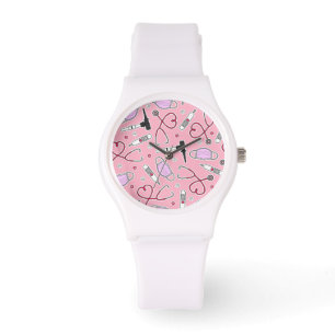 Reloj De Pulsera Patrón de Técnico Veterinario Pink