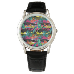 Reloj De Pulsera Patrón de textura tropical de resumen neón