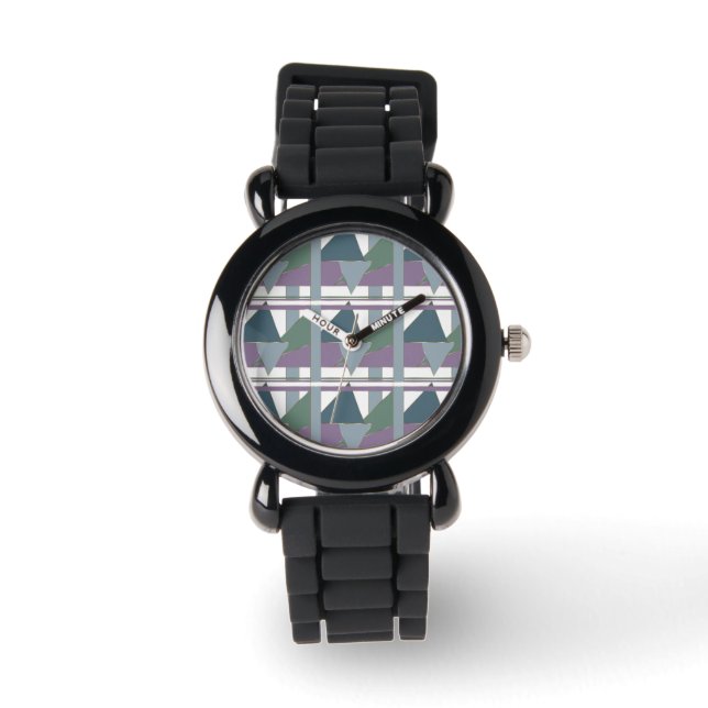Reloj De Pulsera Patrón de triángulo geométrico verde violeta azul (Anverso)