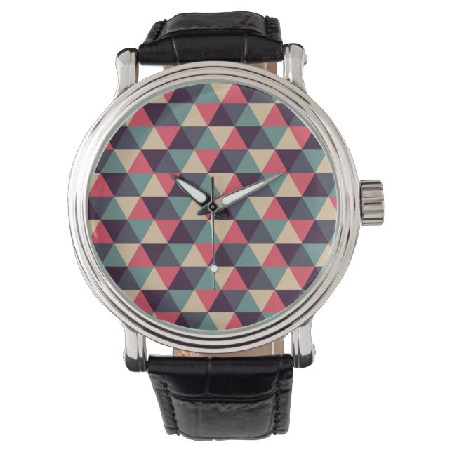 Reloj De Pulsera Patrón De Triángulo verde azulado Y Rosa (Anverso)