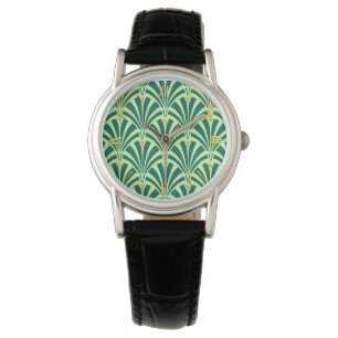 Reloj De Pulsera Patrón de ventilador Art Deco - verde pino y menta