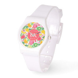 Reloj De Pulsera Patrón de verano de color acuático monograma de fr