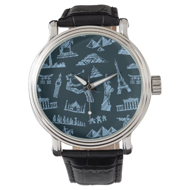 Reloj De Pulsera Patrón De Viajes En Blues (Anverso)