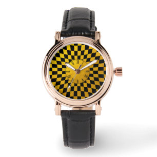 Reloj De Pulsera Patrón/diseño de mosaico cuadrado Gold y Black C
