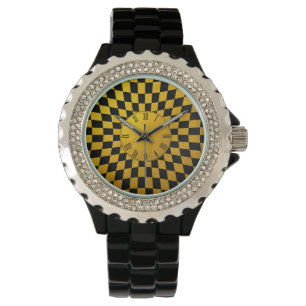Reloj De Pulsera Patrón/diseño de mosaico cuadrado Gold y Black Che