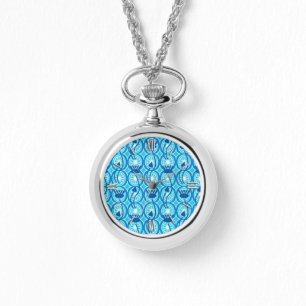 Reloj De Pulsera Patrón egipcio Lotus, cobalto y turquesa