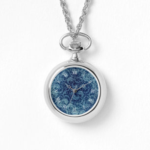 Reloj De Pulsera Patrón elegante de Damasco Vintage azul