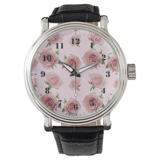 Reloj De Pulsera Patrón elegante de flores de rosas rosas clásicas (Anverso)
