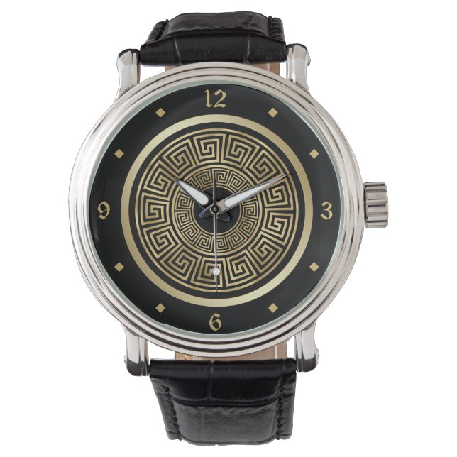 Reloj De Pulsera Patrón elegante de griegos dorados (Anverso)