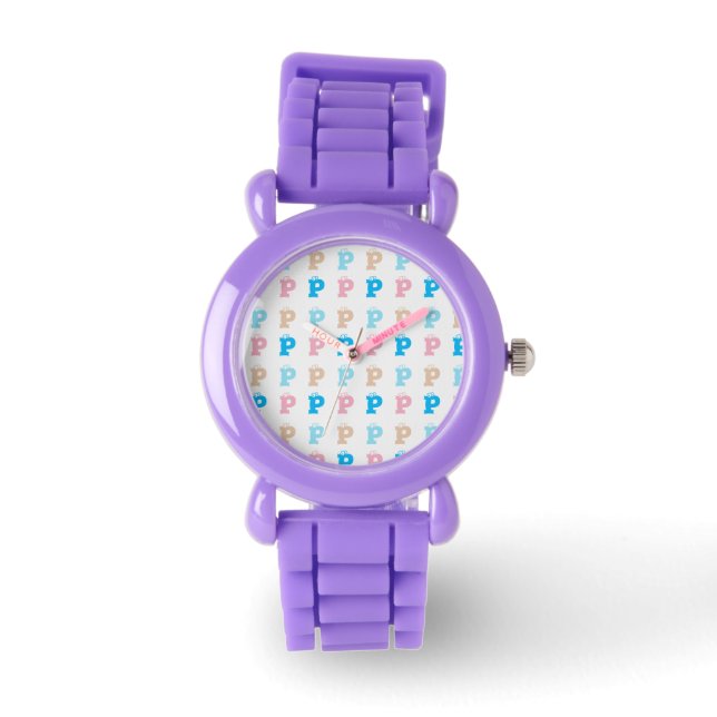 Reloj De Pulsera Patrón elegante de letras divertidas en monogramad (Anverso)