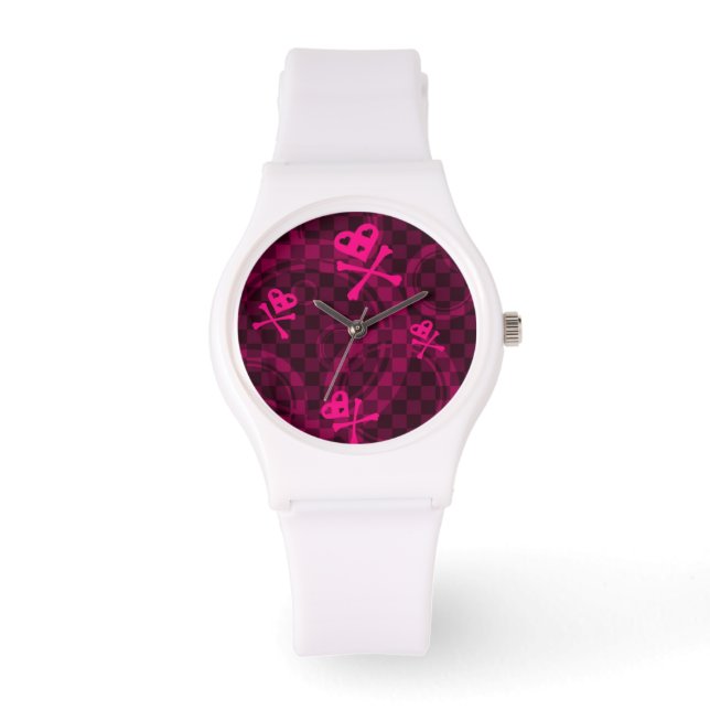 Reloj De Pulsera Patrón Emo Rosa Con Círculos (Anverso)