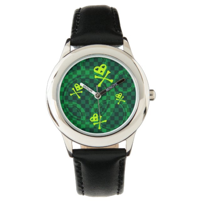 Reloj De Pulsera Patrón Emo Verde Con Círculos (Anverso)