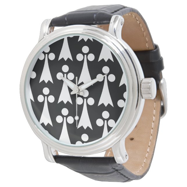 Reloj De Pulsera Patrón Ermine, patrón medieval, blanco sobre negro (Angular)