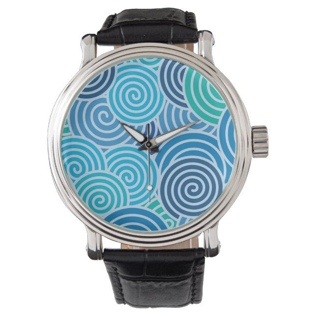 Reloj De Pulsera Patrón espiral azul moderno (Anverso)