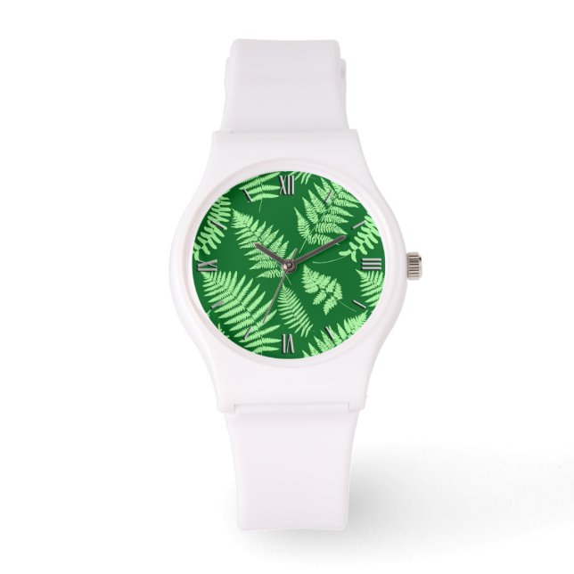 Reloj De Pulsera Patrón Fern de Woodland, verde esmeralda y claro (Anverso)
