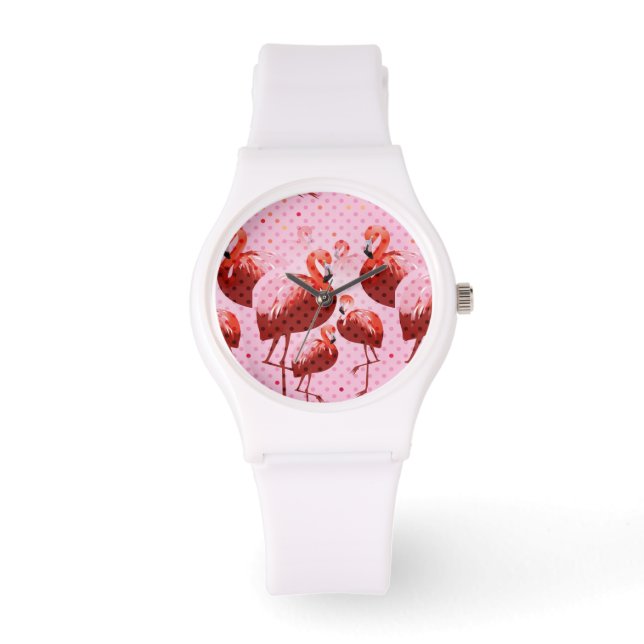 Reloj De Pulsera Patrón Flamingo de color de agua (Anverso)
