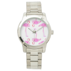 Reloj De Pulsera Patrón Flamingo Rosa