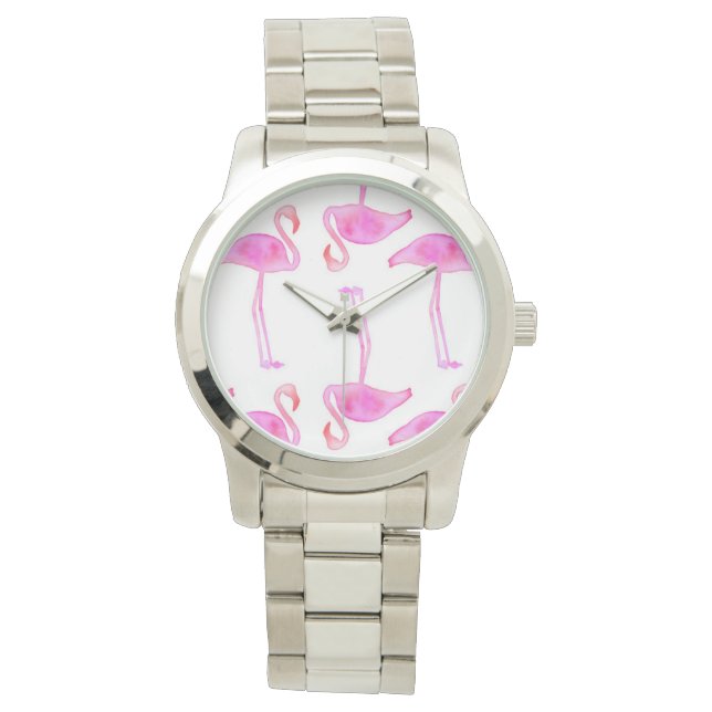 Reloj De Pulsera Patrón Flamingo Rosa (Anverso)