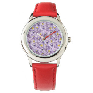 Reloj De Pulsera Patrón floral acuarela con paneles violetas
