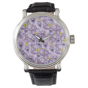 Reloj De Pulsera Patrón floral acuarela con paneles violetas