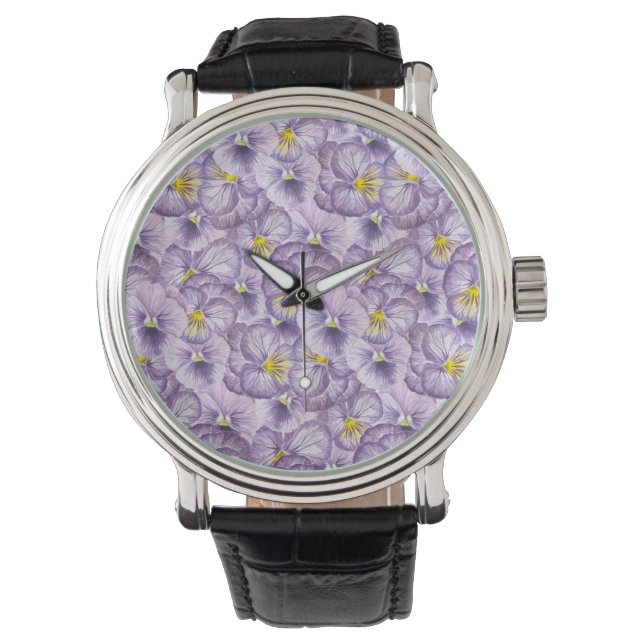 Reloj De Pulsera Patrón floral acuarela con paneles violetas (Anverso)