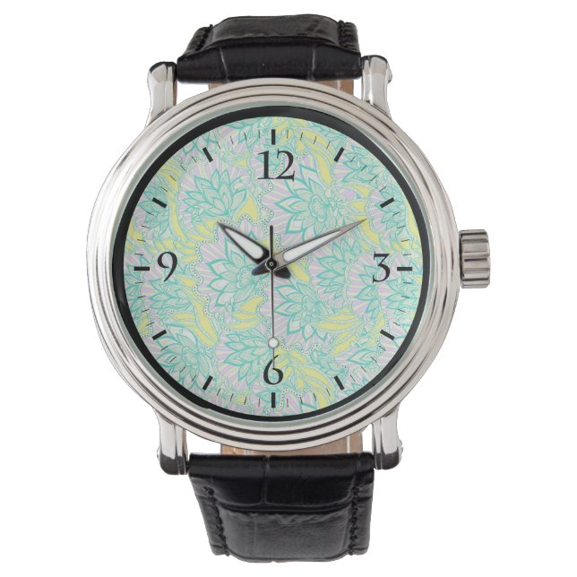 Reloj De Pulsera Patrón floral amarillo pálido (Anverso)