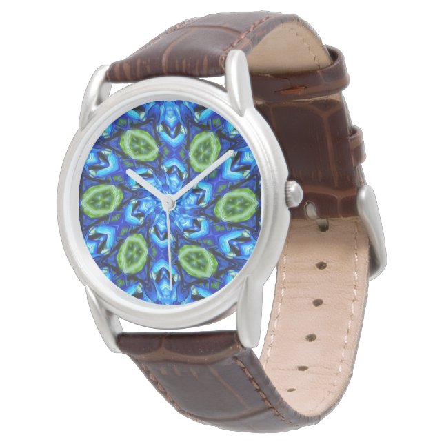 Reloj De Pulsera Patrón floral azul abstracto (Angular)
