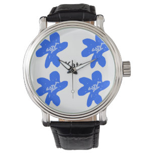 Reloj De Pulsera Patrón floral azul acuarela añadir texto de nombre