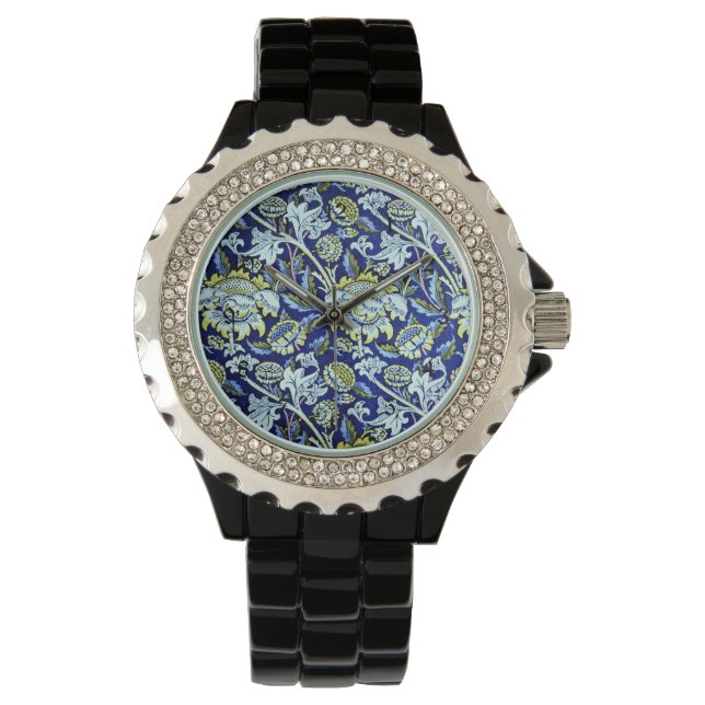 Reloj De Pulsera Patrón floral azul William Morris (Anverso)