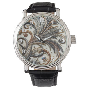 Reloj De Pulsera Patrón floral brillante con piedra gemela