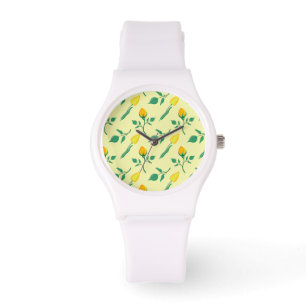 Reloj De Pulsera Patrón floral con flores amarillas de rosa y tulip