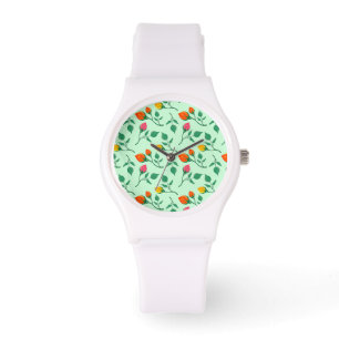 Reloj De Pulsera Patrón floral con flores subió de color