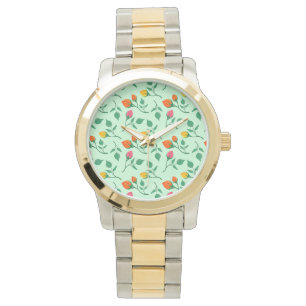 Reloj De Pulsera Patrón floral con flores subió de color